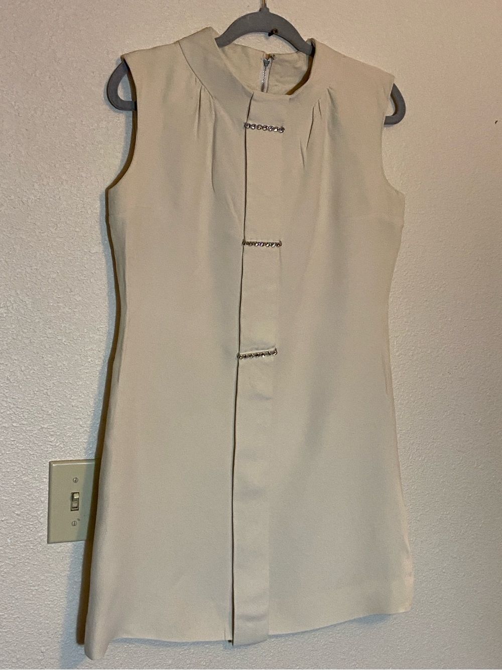 VTG, R&K Originals Sleeveless Cream Mini Dress with Decorative Rhinestone Bars